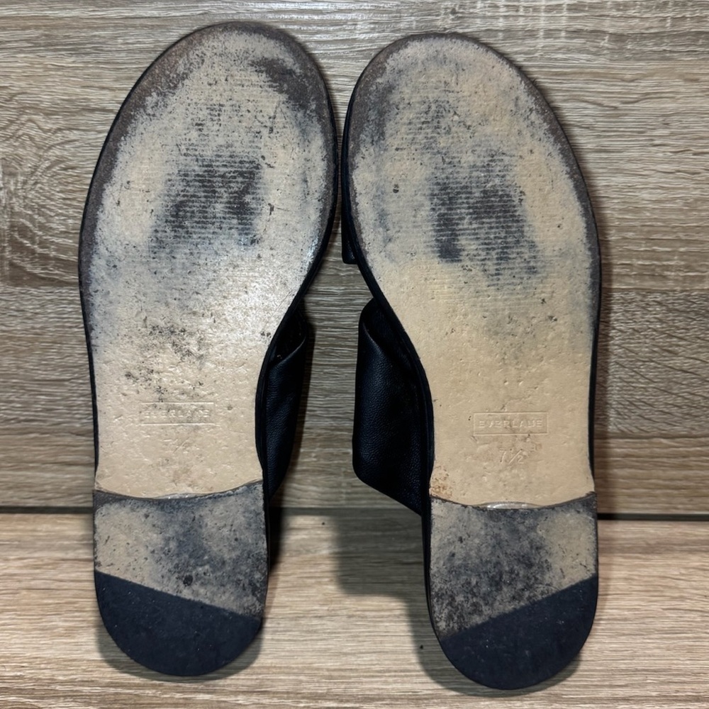 Everlane The Day Twist Slip On Sandals Black Leather Women’s Size 7.5 Flats - Picture 10 of 14